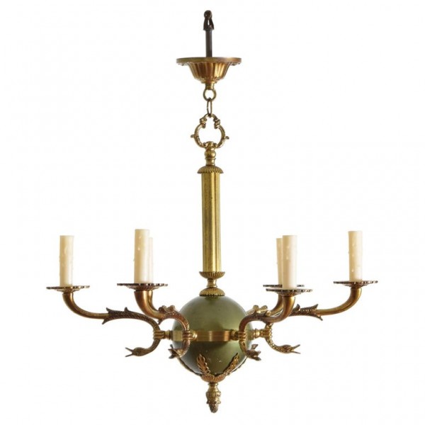 Brass and Enamel Style 5-Light Chandelier