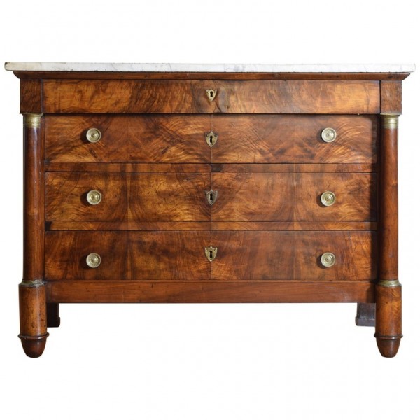 Walnut 4-Drawer Marble-Top Commode