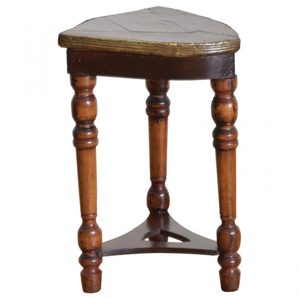 Walnut and Mixed Woods Shield Form Side Table