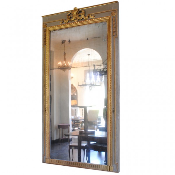 Massive Grey Painted and Giltwood Trumeau