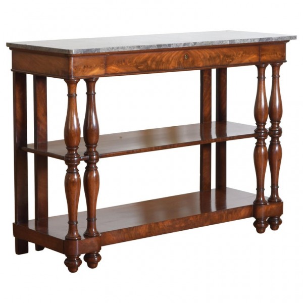 Mahogany and Marble-Top Etagere Console Table