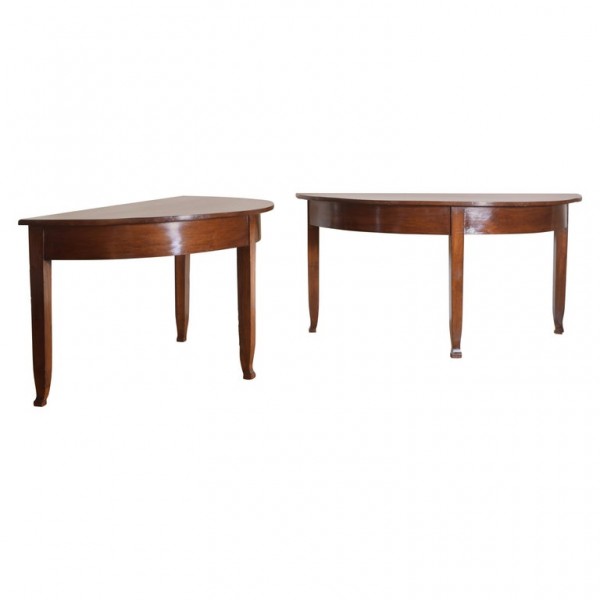 Pair of Walnut Demilune Console Tables