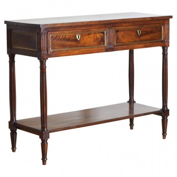Walnut 2-Drawer, 2-Tier Console Table
