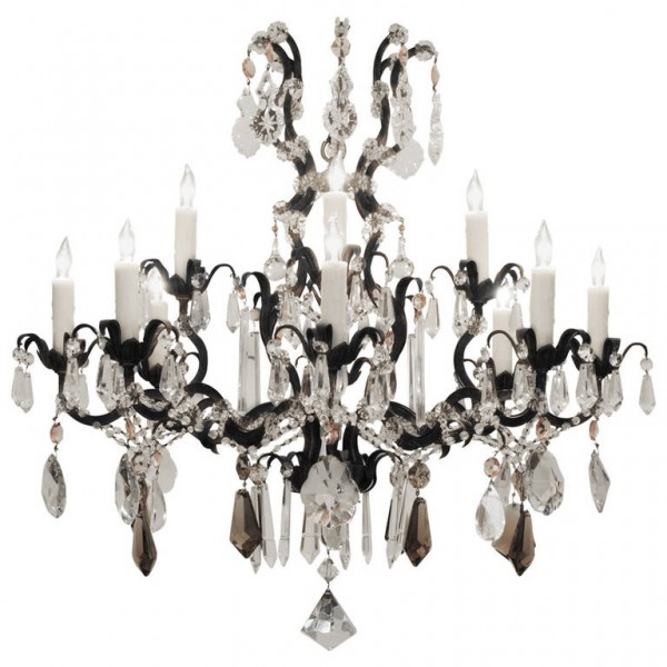 Iron, Gilt Iron, and Glass 12-Light Chandelier