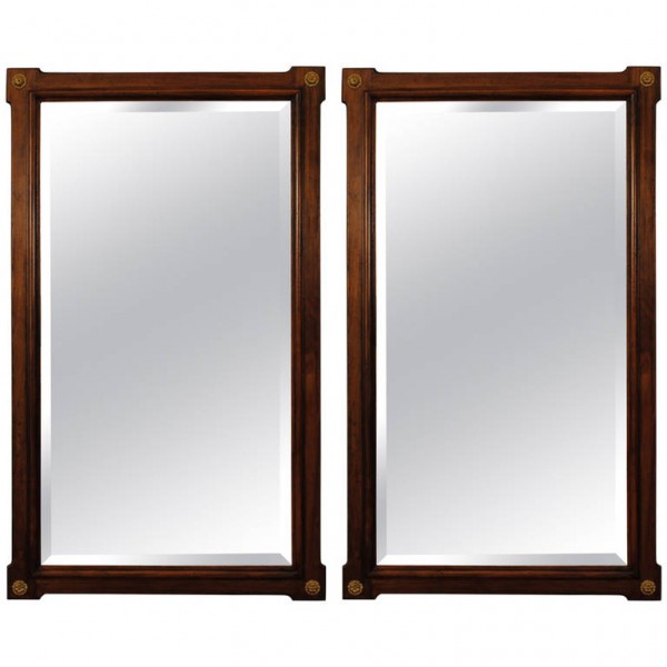 Pair of Walnut and Brass Mounted Mirrors 