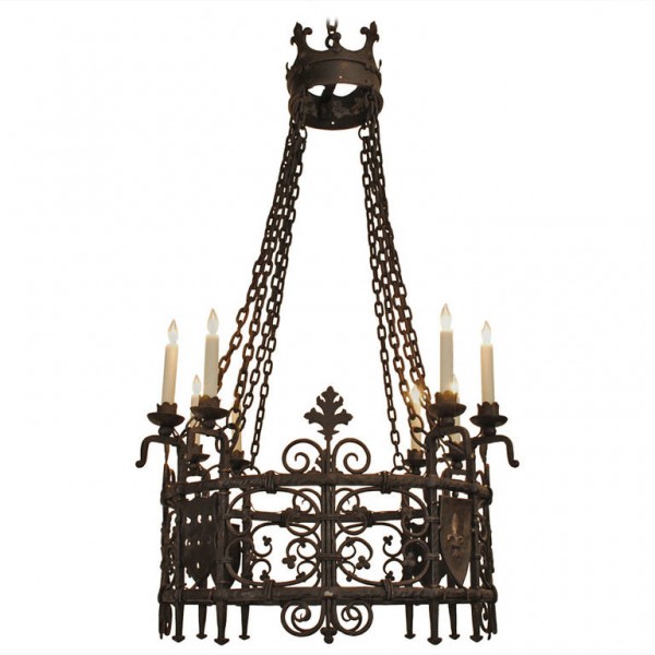 Wrought Iron, Eight-Light Chandelier 