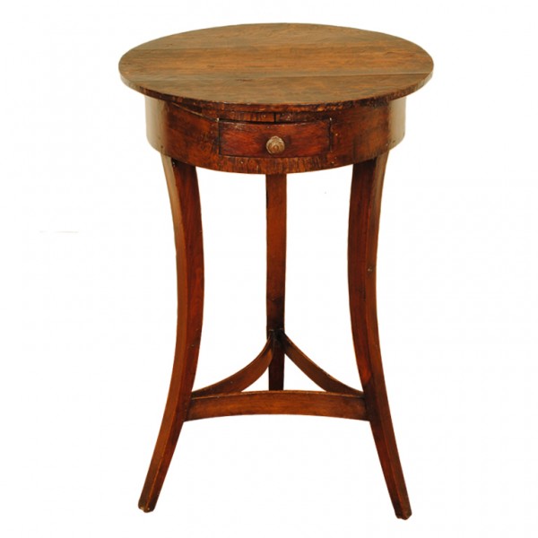 Walnut and Pinewood 1-Drawer Circular Table