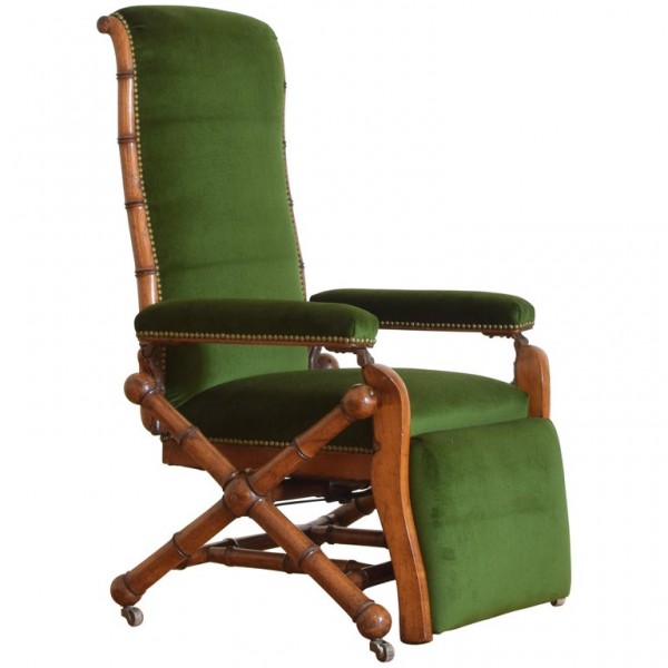 Fruitwood Faux Bamboo Reclining Armchair
