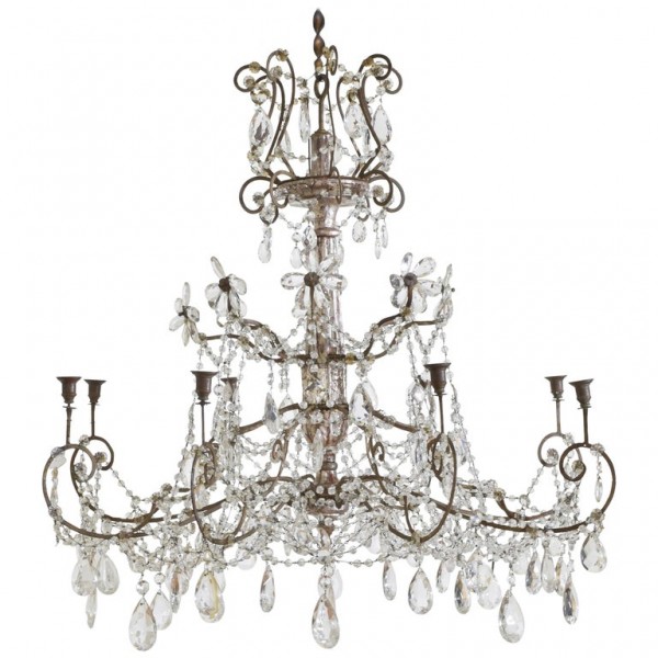 Silver Gilt, Iron, and Glass 8-Light Chandelier