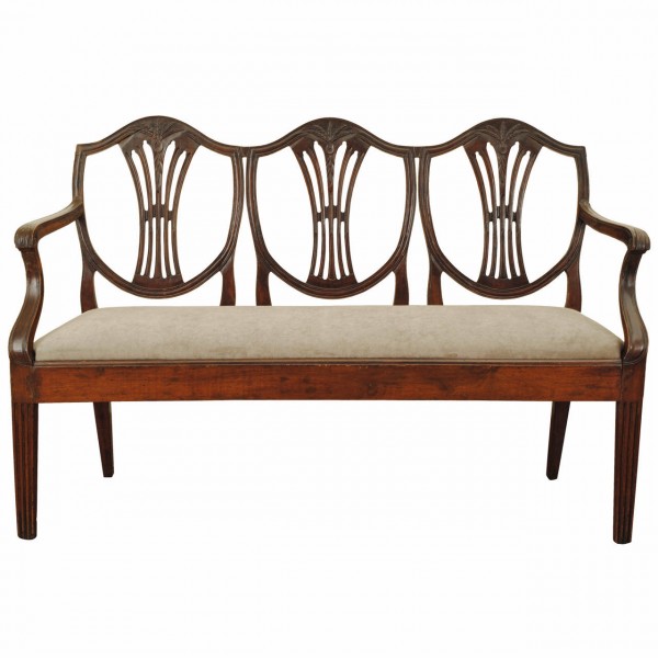 Carved Walnut Divano with Upholstered Seat