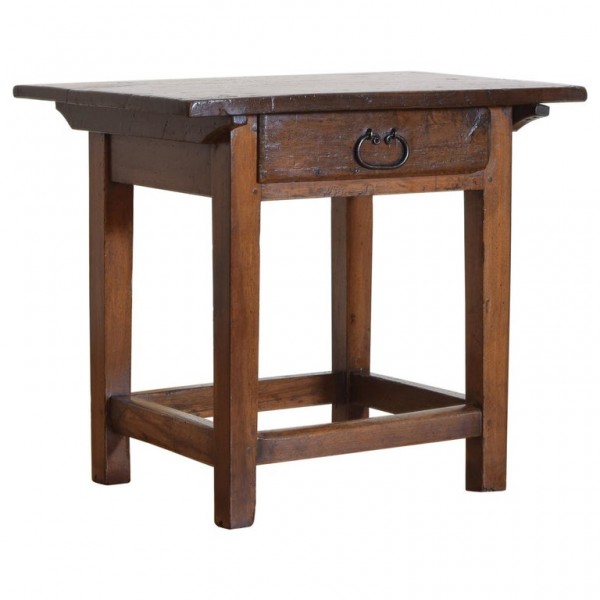 Walnut 1-Drawer Low Table with Iron Ring Pull