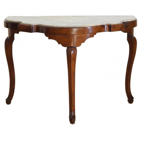 Shaped Walnut and Marble-Top Console Table