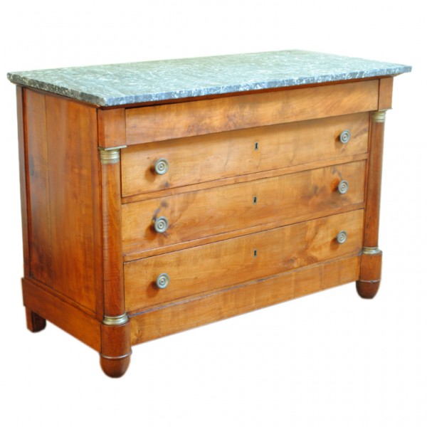 Walnut and Brass Mounted Marble Top Commode