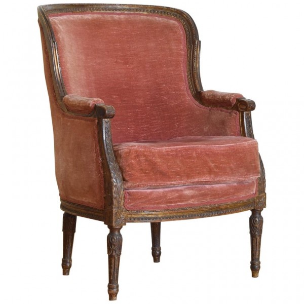 Carved Mecca and Upholstered Bergere