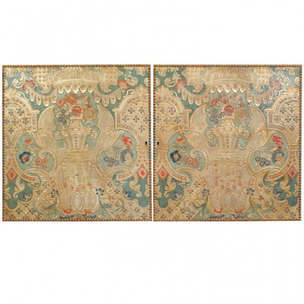 Pair of Leather Panels, formerly mounted on doors