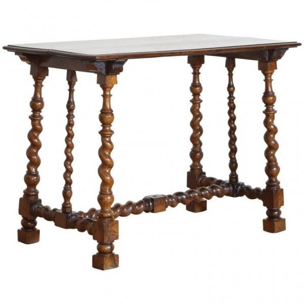 Turned Walnut Side Table with Block Feet