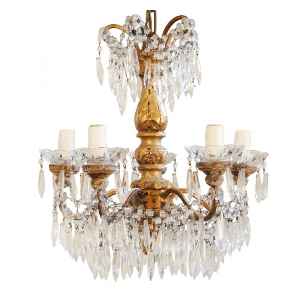 Carved Giltwood & Iron 5-Light Chandelier
