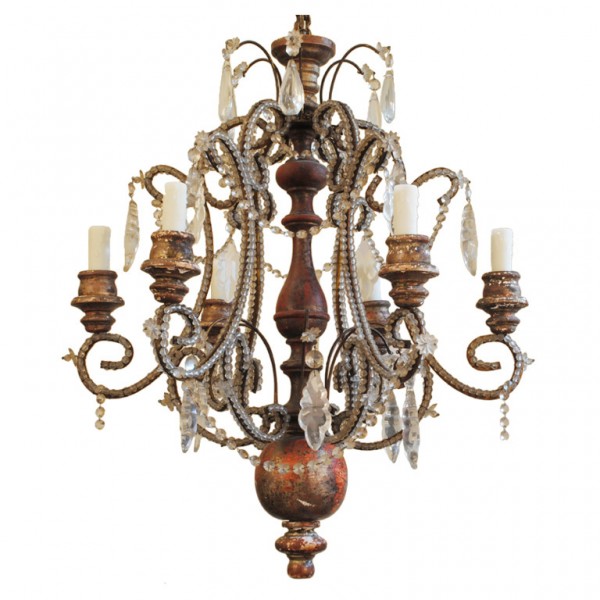 Silver Gilt  and Glass 6-Light Chandelier