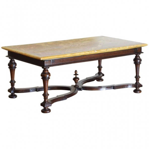 Walnut Salon/Coffee Table with Magnificent Marble Top