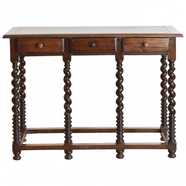 Turned Walnut 3-Drawer Console Table
