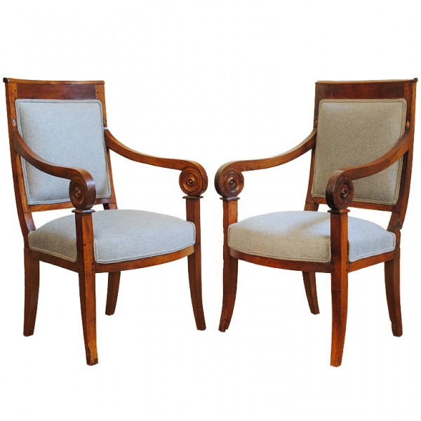 Pair of Cherrywood and Walnut Fauteuils