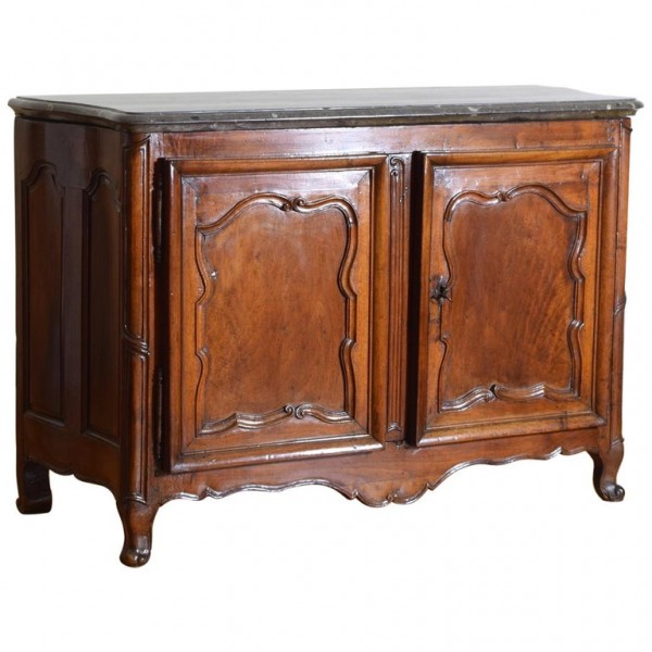 Rare Carved Walnut Buffet, Marrone Fossilized Marble Top