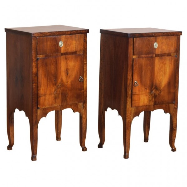 Pair of Figured and Shaped Walnut Bedside Commodes