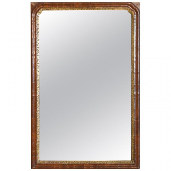 Figured and Shaped Walnut and Giltwood Mirror