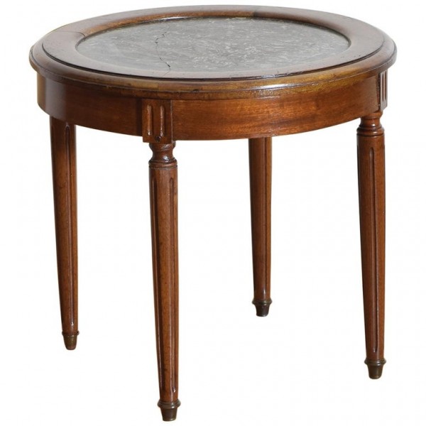 Walnut and Marble-Top Circular Side Table