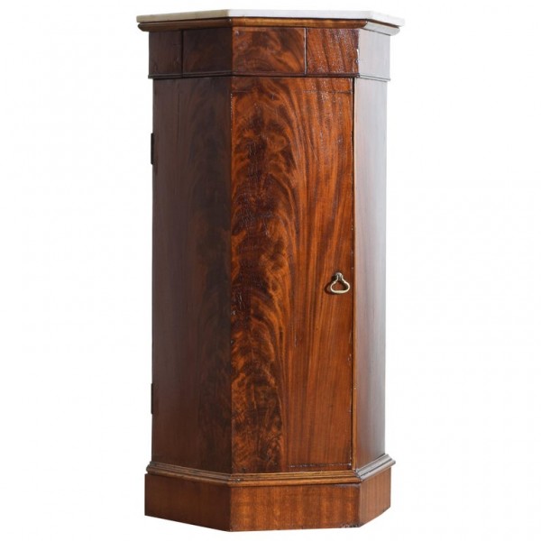 Mahogany and Marble-Top Hexagonal Pedestal Cabinet