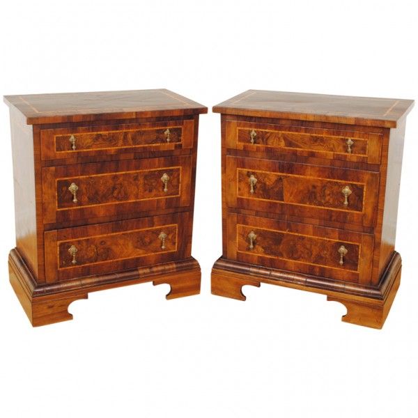 Pair of Walnut & Pearwood 3-Drawer Commodes