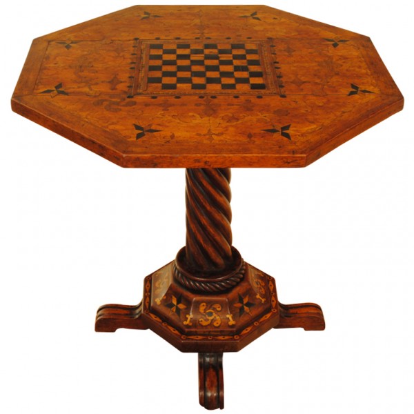 Elmwood and Inlaid Tilt Top Center or Games Table