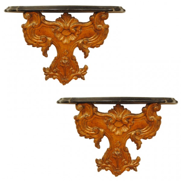 Pair of Giltwood & Painted Wall Brackets