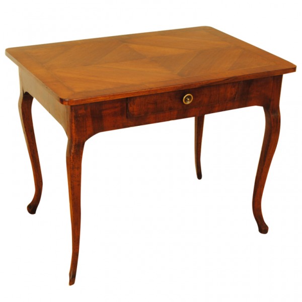 Walnut and Walnut Veneer 1-Drawer Side Table