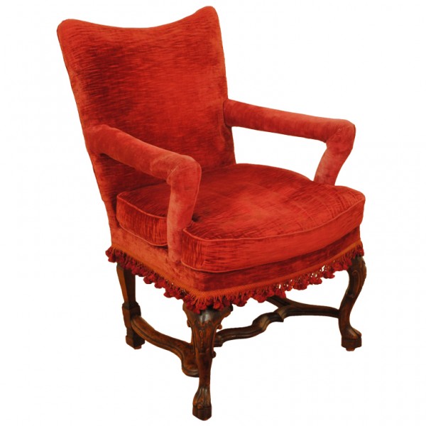 Walnut and Velvet Upholstered Poltrona