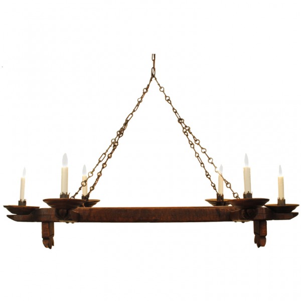 Rustic Pinewood and Iron 6-Light Horizontal Chandelier