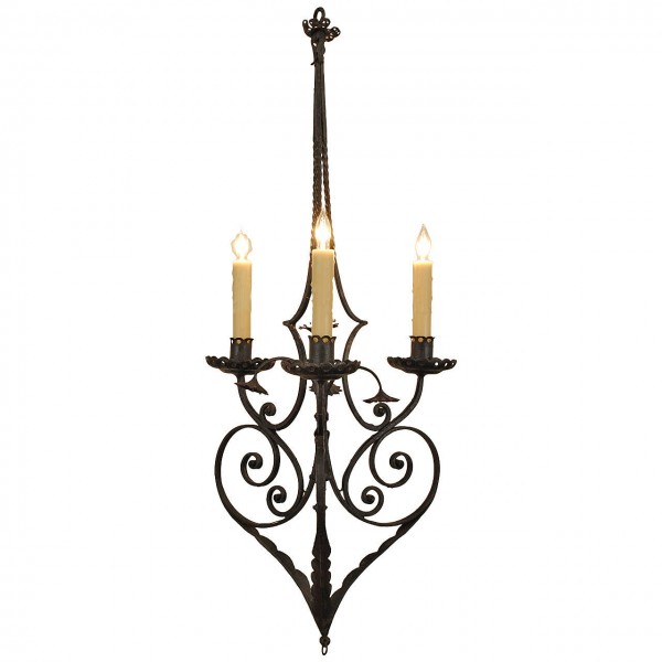 Finely Wrought Iron 3-Light Chandelier