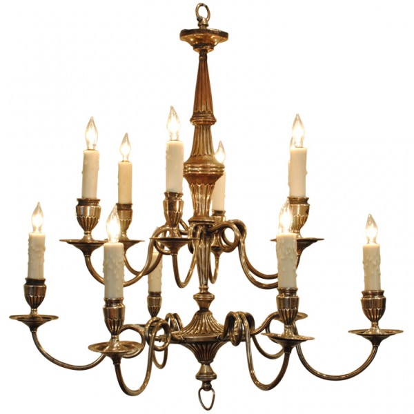Silvered Brass 12-Light Chandelier