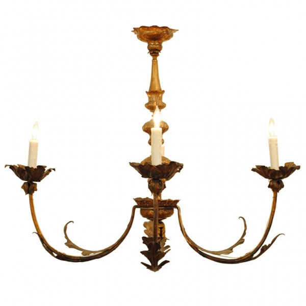 Silvered Brass and Iron 4-Light Chandelier