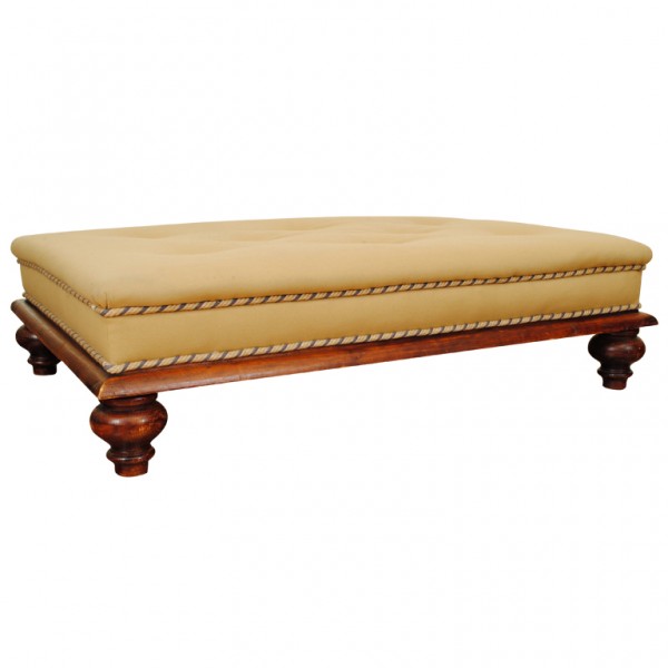 Large Pinewood and Upholstered Low Bench