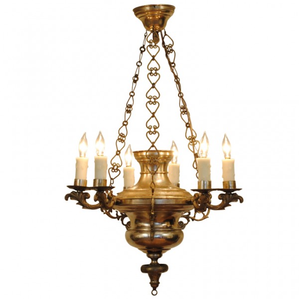 Silvered Brass 6-Light Chandelier