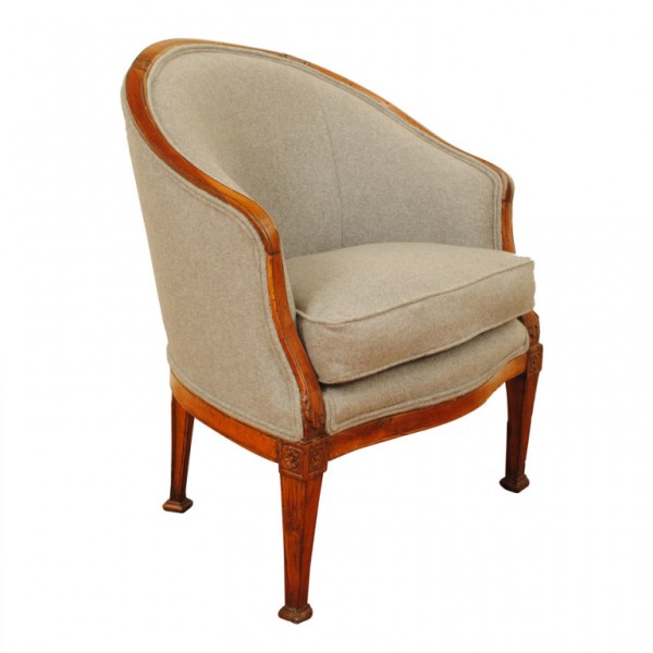 Walnut and Upholstered Barrel Chair