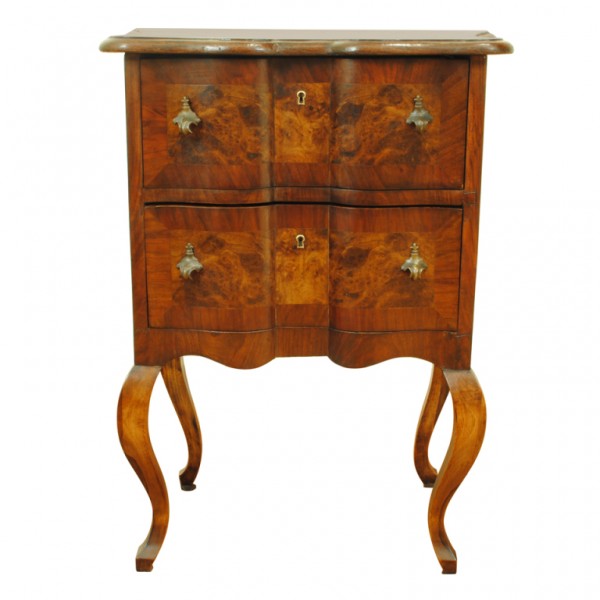 Walnut and Veneer 2 Drawer Commode