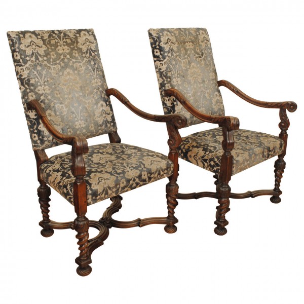 Pair of Unusual Carved Walnut Fauteuils 