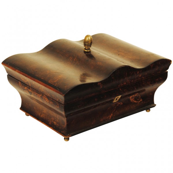 Exotic Wood Bombe' Form Brass Footed Box