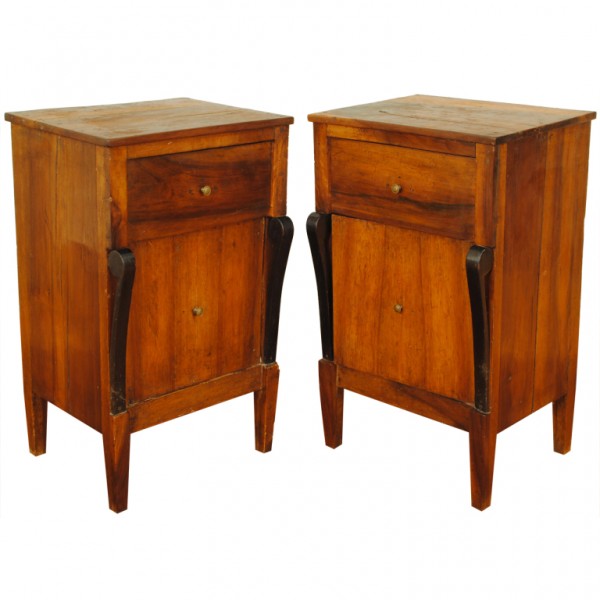 Pair of Walnut & Ebonized Bedside Credenzas