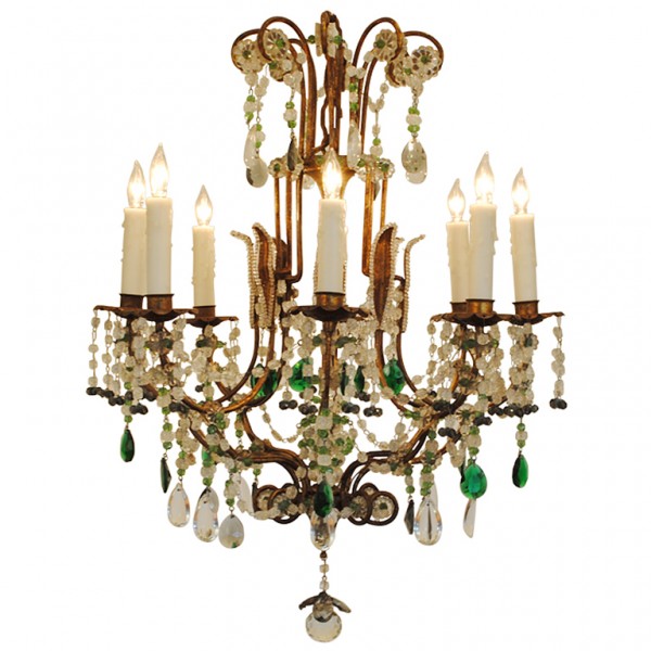 Gilt Iron and Glass 8-Light Chandelier