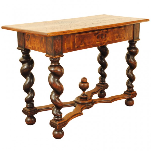 Oak, Walnut and Fruitwood Inlaid 1-Drawer Table