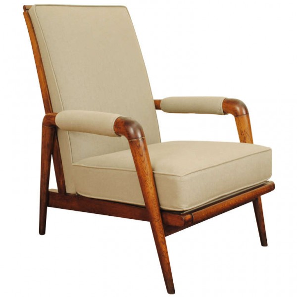 Elmwood and Upholstered Open Armchair