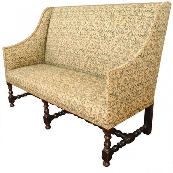 Dark Walnut Canape Upholstered in Venetian Fabric